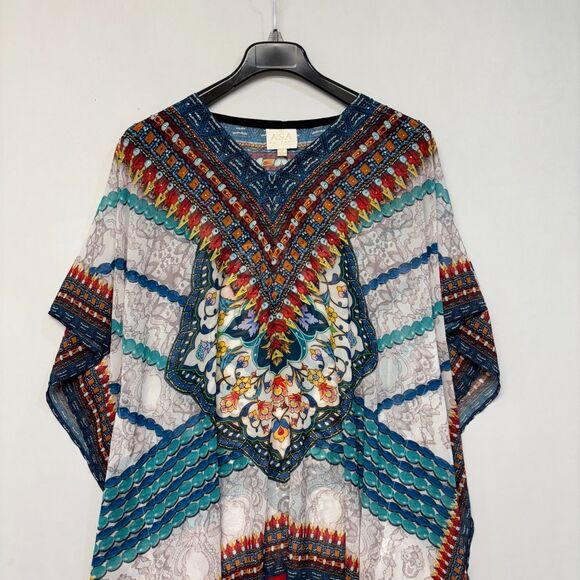 Asa Kaftans Women Kaftan Top Size Large Kimono Artsy Floral Boho C043 -13 - Picture 9 of 16
